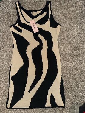 MINKPINK Black and Cream Zebra-Print Tank Dress